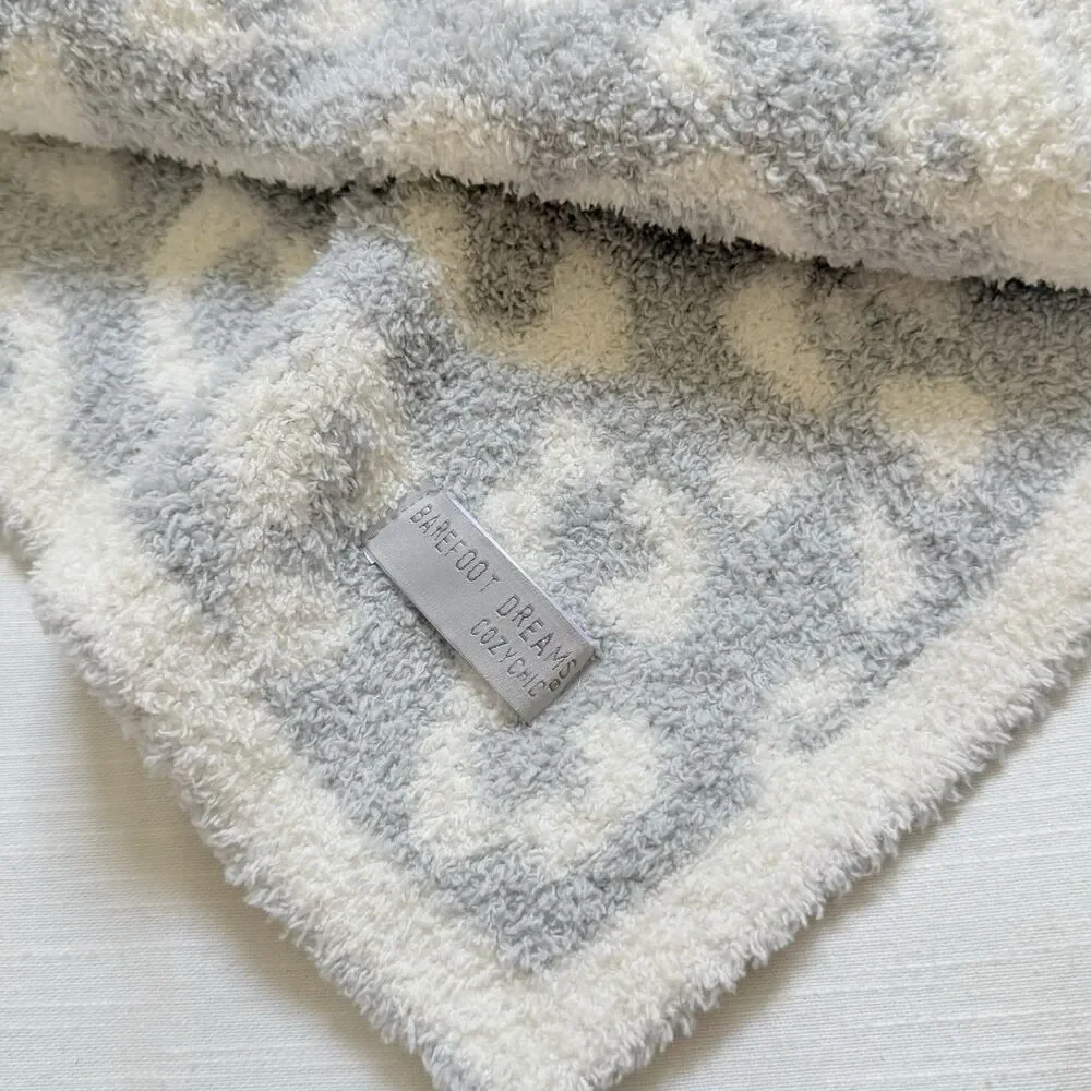 Barefoot Dreams CozyChic In The Wild Baby Blanket Gray & Cream 30”x32” New